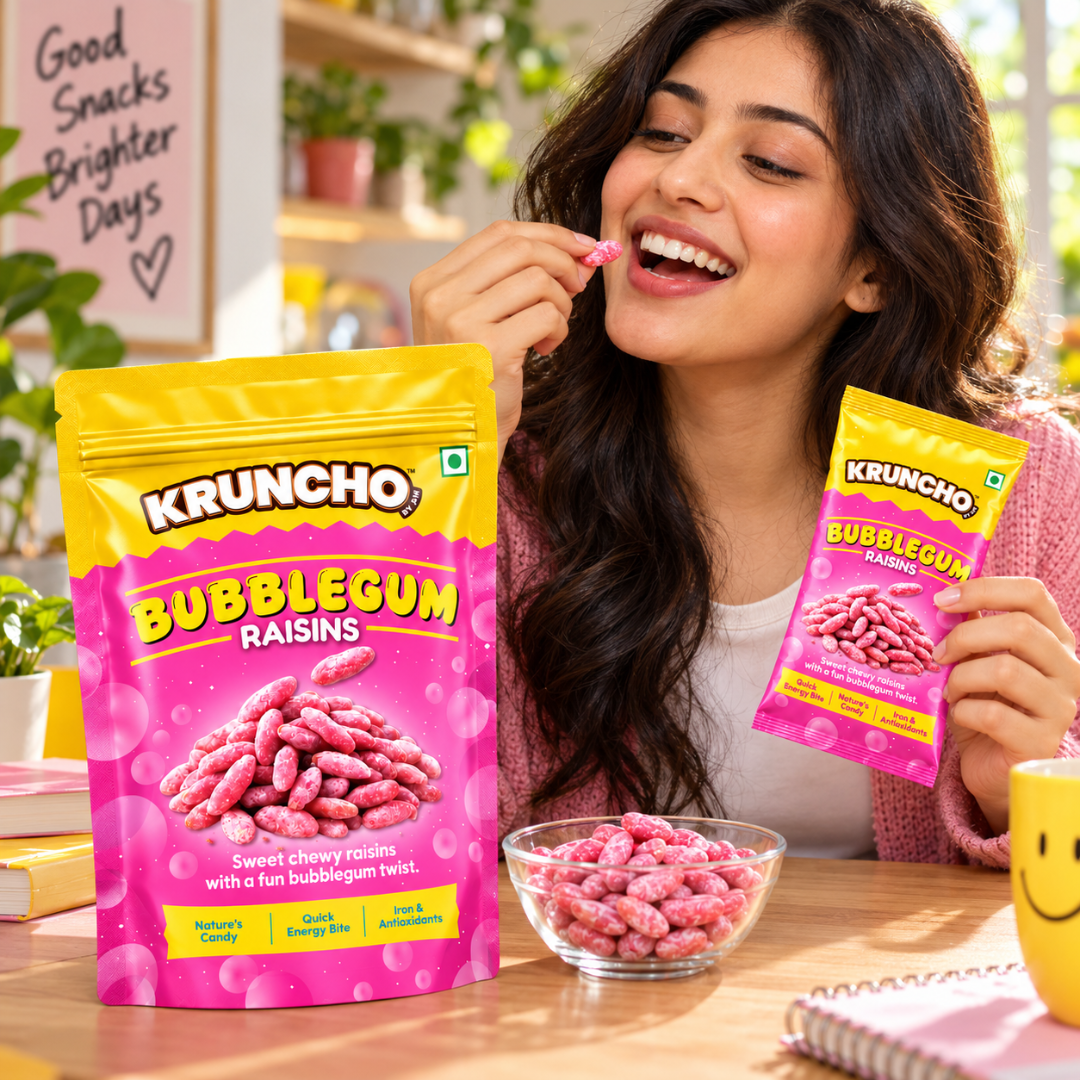 Kruncho Bubblegum Raisins lifestyle model