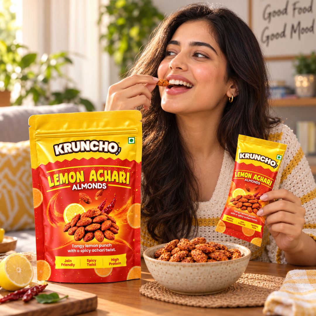 Kruncho Lemon Achari Almonds lifestyle model
