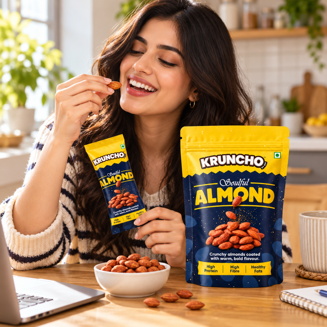 Kruncho Soulful Almonds lifestyle model
